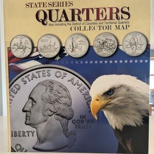 State Quaters Collector Map, States, DC & Territories. Organize & Preserve Coins